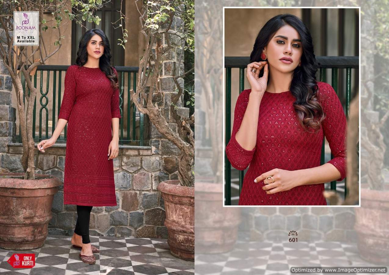 Poonam Rayon Festive Wear Lucknowi Work Cadbury Designer Kurti Collection